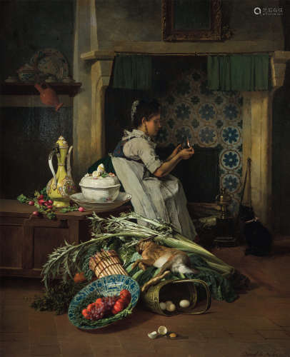 大卫·迪·诺特（1825～1892，比利时） 厨娘 木板油画