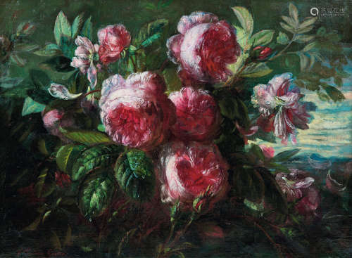 弗朗索瓦·弗雷德里克·格里本（1815～1902，法国 ） 牡丹 布面油画