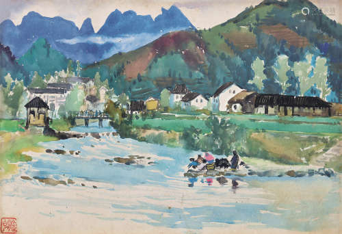 涂克（1916～2012） 1980年代 漓江风景 纸本水彩