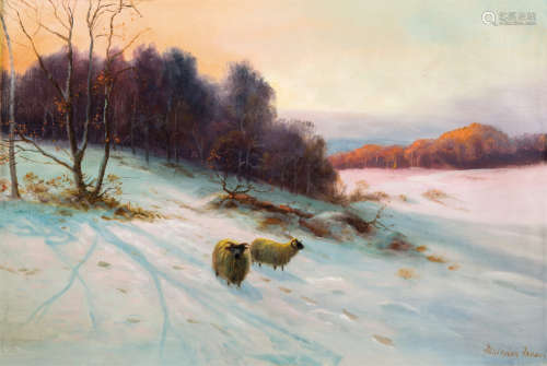 马尔科姆·弗雷泽（1868～1949，加拿大） 雪地中的山羊 布面油画