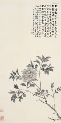 庞元济（1864～1949） 1939年作 牡丹 立轴 水墨纸本