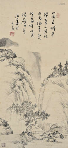 溥儒（1896～1963） 山雨风满亭 立轴 水墨纸本