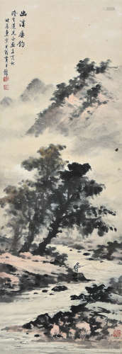 黄君璧（1898～1991） 1971年作 幽溪垂钓 镜框 设色纸本