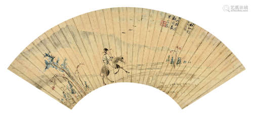 吴观岱（1862～1929） 秋山行旅图 镜片 设色金笺