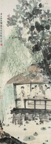 傅抱石（1904～1965） 1948年作 水阁围棋 立轴 设色纸本
