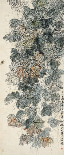 齐白石（1864～1957） 1917年作 葡萄蜻蜓 立轴 设色纸本