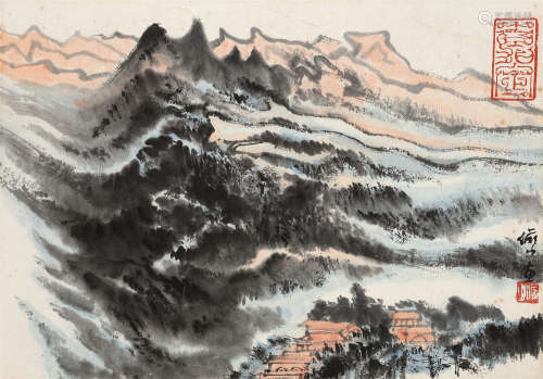 陆俨少（1909～1993） 山居图 镜框 设色纸本