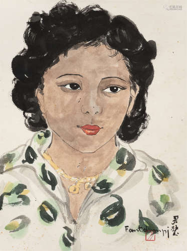 方君璧（1898～1986） 自画像 立轴 设色纸本