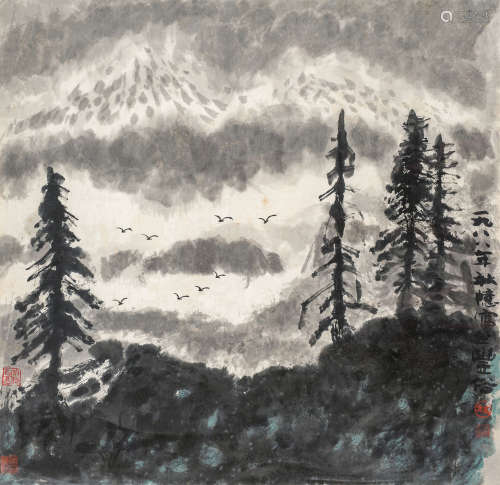 林丰俗（1939～2017） 1988年作 山水 镜框 设色纸本
