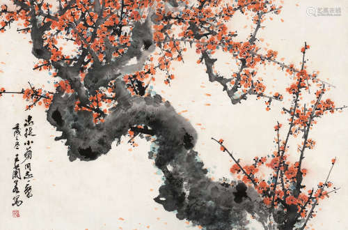 王兰若（1911～2017） 1982年作 红梅 镜框 设色纸本