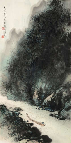 黎雄才（1910～2001） 1986年作 溪山泛舟 立轴 设色纸本