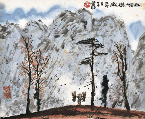 林丰俗（1939～2017） 秋岭樵歌 镜框 设色纸本