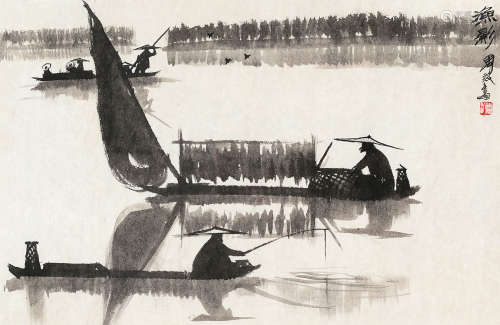 周波（b.1940） 一帆风顺 镜框 水墨纸本
