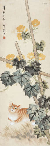 黎葛民（1882～1978） 猫 立轴 设色纸本
