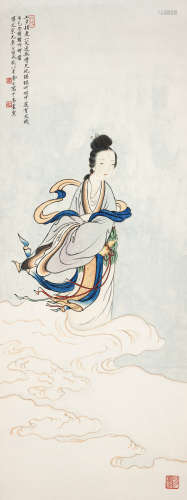 李凤公（1883～1967） 织女下凡 镜框 设色纸本