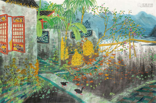 方向（b.1967） 乡间小景 镜框 设色纸本