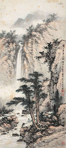 黄君璧（1898～1991） 松壑观瀑图 立轴 设色纸本