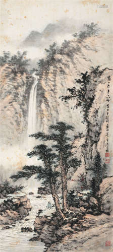 黄君璧（1898～1991） 松壑观瀑图 立轴 设色纸本