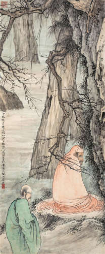 吴灏（1930～2017） 1977年作 高僧面壁图 镜框 设色纸本