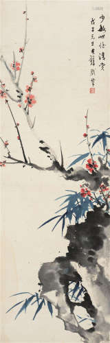 黄君璧（1898～1991） 1948年作 双清 镜框 设色纸本
