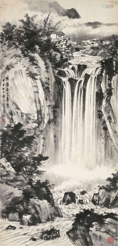 黄君璧（1898～1991） 1954年作 亭阁听泉 立轴 设色纸本