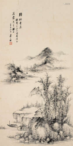 卢子枢（1900～1978） 1941年作 疏林书屋 立轴 水墨纸本