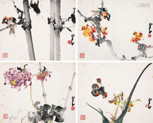 赵少昂（1905～1998） 梅兰竹菊 镜片 设色纸本