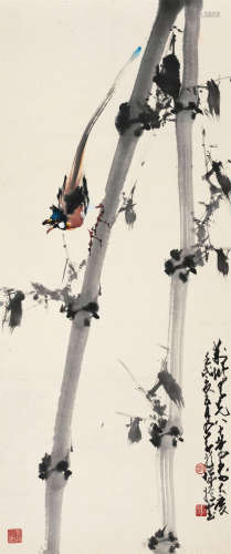 赵少昂（1905～1998） 1982年作 竹雀 镜框 设色纸本