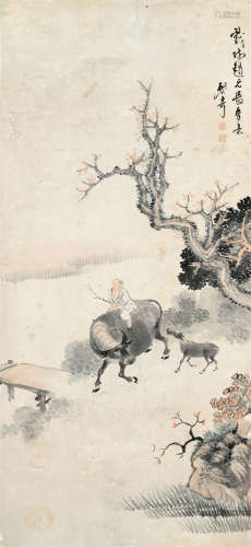 黎奇（1694～1775） 牧牛图 镜框 设色纸本