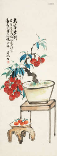 容漱石（1907～1996） 1959年作 大吉大利 镜框 设色纸本