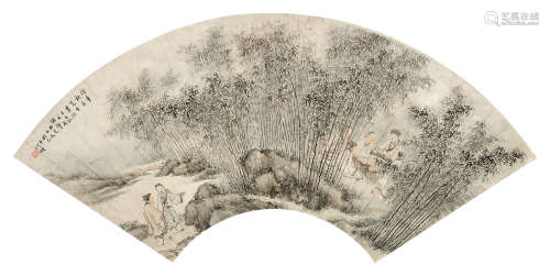 何丹山（1807～1875） 1869年作 竹林七贤 镜片 设色纸本