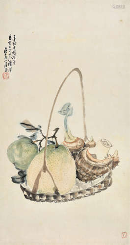 居廉（1828～1904） 蔬果 立轴 设色纸本