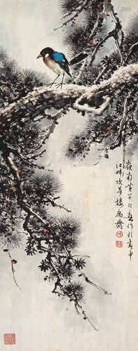 黄幻吾（1906～1985） 松雪小鸟 立轴 设色纸本