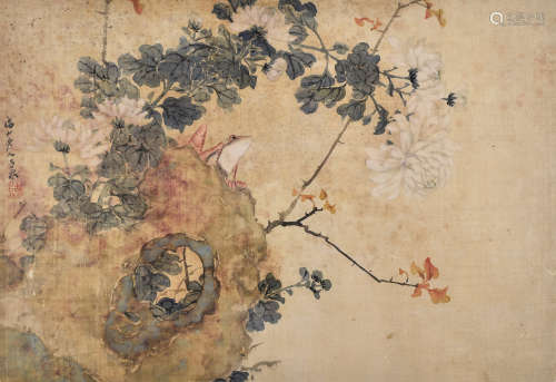居廉（1828～1904） 蛙趣图 镜框 设色绢本