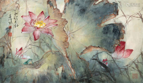 杨善深（1913～2004） 荷塘蛙趣图 镜框 设色纸本