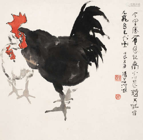 杨善深（1913～2004） 1988年作 双吉图 镜框 设色纸本