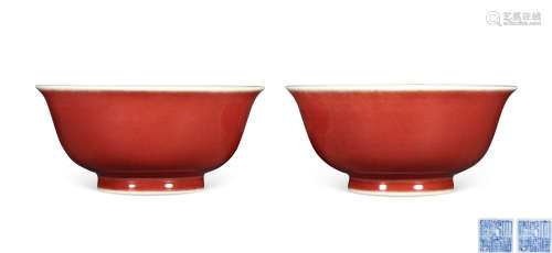 清乾隆 霁红釉碗 （一对）