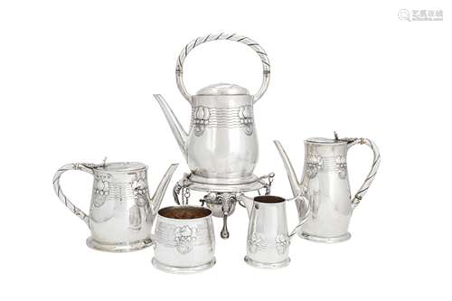 A good Edwardian sterling silver ‘Art Nouveau’ five-piece te...