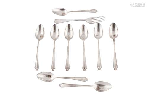 A set of nine early 20th century American sterling silver te...