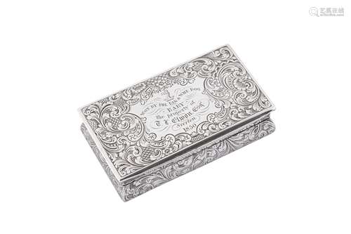 A Victorian sterling silver snuff box, Birmingham 1849 by Ta...