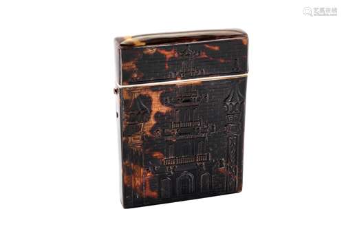 A mid-19th century French pressed tortoiseshell card case, c...