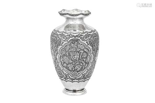 A mid-20th century Iranian (Persian) silver vase, Isfahan ci...