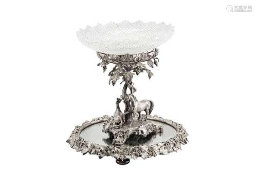 A Victorian silver plated (EPNS) figural centrepiece on a mi...