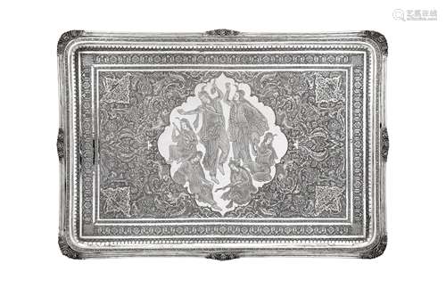 A large mid-20th century Iranian (Persian) silver tray, Isfa...