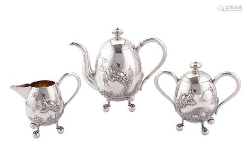 An early 20th century Chinese Export silver three-piece tea ...