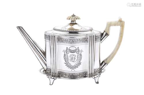 A George III sterling silver teapot on stand, London 1792 by...