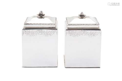 A pair of early George III sterling silver tea caddies, Lond...