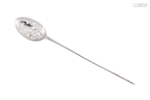 A George II unmarked silver mote spoon, circa 1730