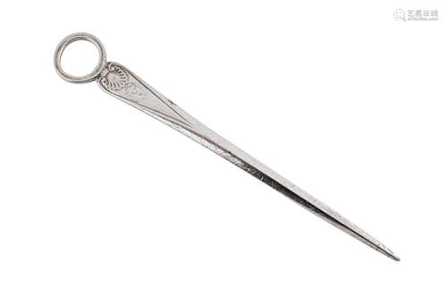 A Victorian sterling silver small meat skewer, London 1861 b...