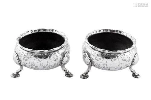 A pair of George II sterling silver salts, London 1750 by Da...